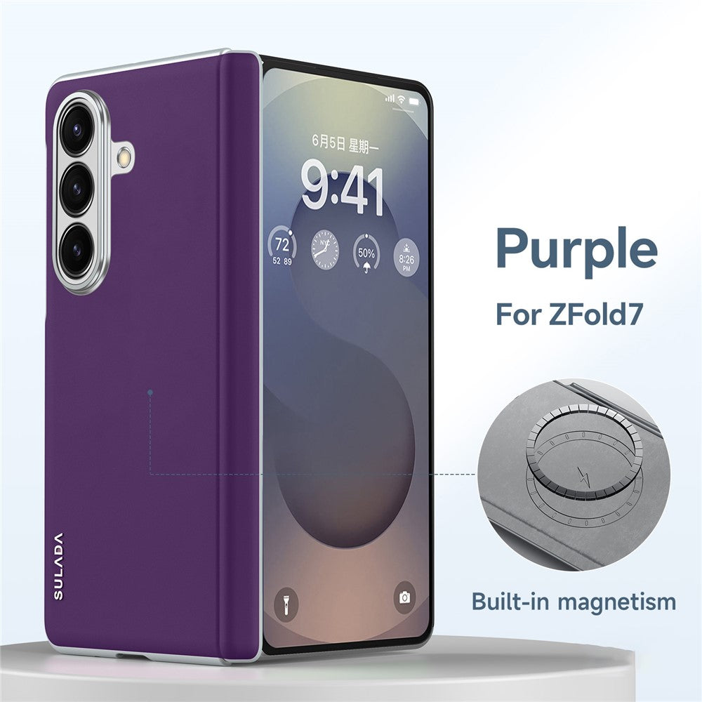 SULADA For Samsung Galaxy Z Fold7 5G Case Leather Back Cover Compatible with MagSafe Hinge Protection - Purple