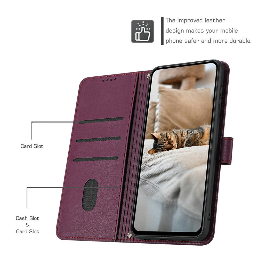 For iPhone 17 Pro Max Wallet Case Cats Imprint Leather Phone Cover with Strap - Wine Red