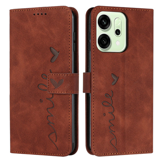 For Oppo Reno14 Pro 5G (China) / Oppo Reno14 Pro 5G (Global) Stand Case PU Leather Phone Cover Imprinted Heart Pattern - Brown