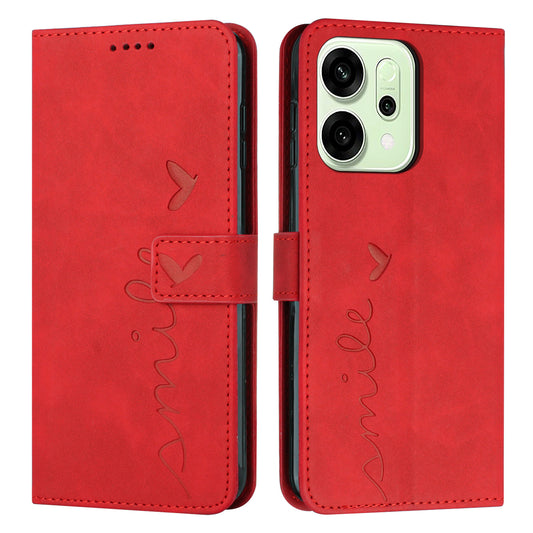 For Oppo Reno14 Pro 5G (China) / Oppo Reno14 Pro 5G (Global) Stand Case PU Leather Phone Cover Imprinted Heart Pattern - Red