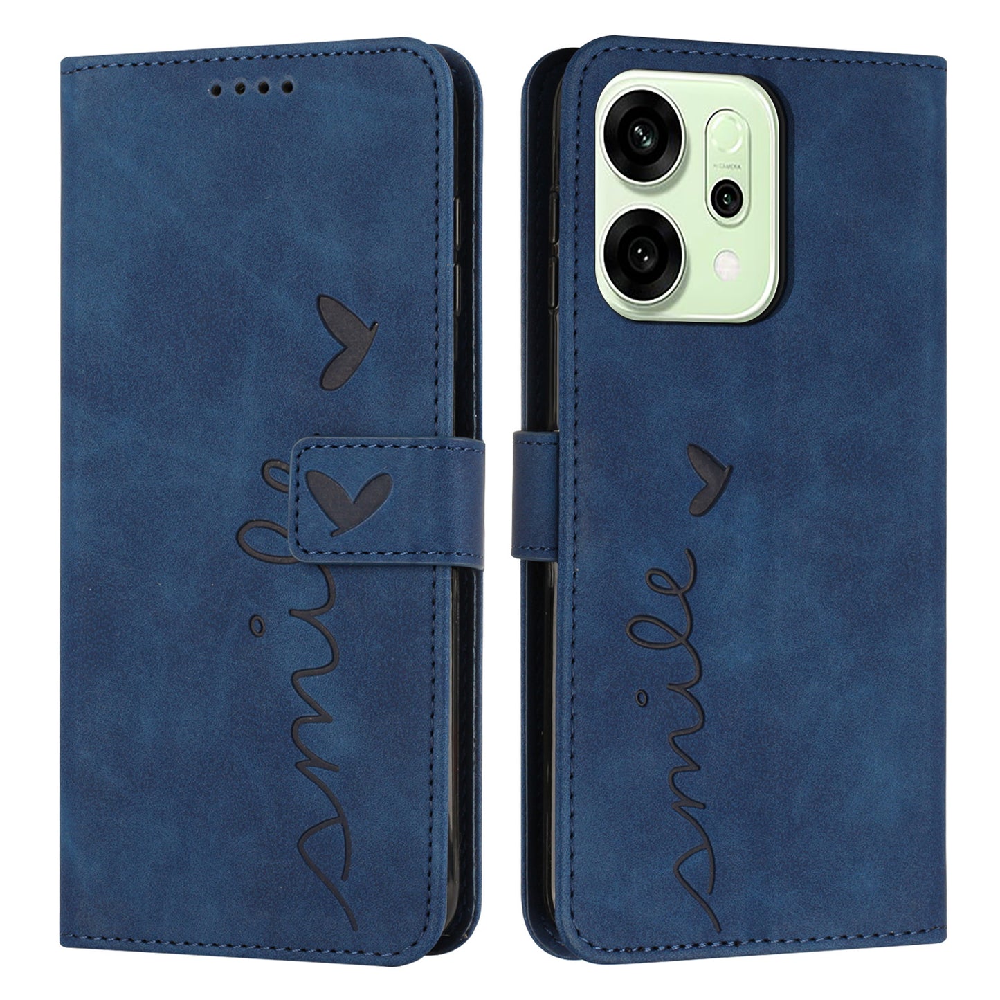For Oppo Reno14 Pro 5G (China) / Oppo Reno14 Pro 5G (Global) Stand Case PU Leather Phone Cover Imprinted Heart Pattern - Blue