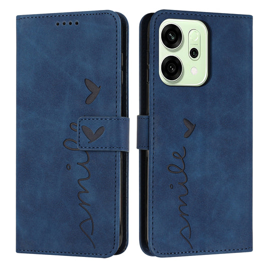 For Oppo Reno14 Pro 5G (China) / Oppo Reno14 Pro 5G (Global) Stand Case PU Leather Phone Cover Imprinted Heart Pattern - Blue