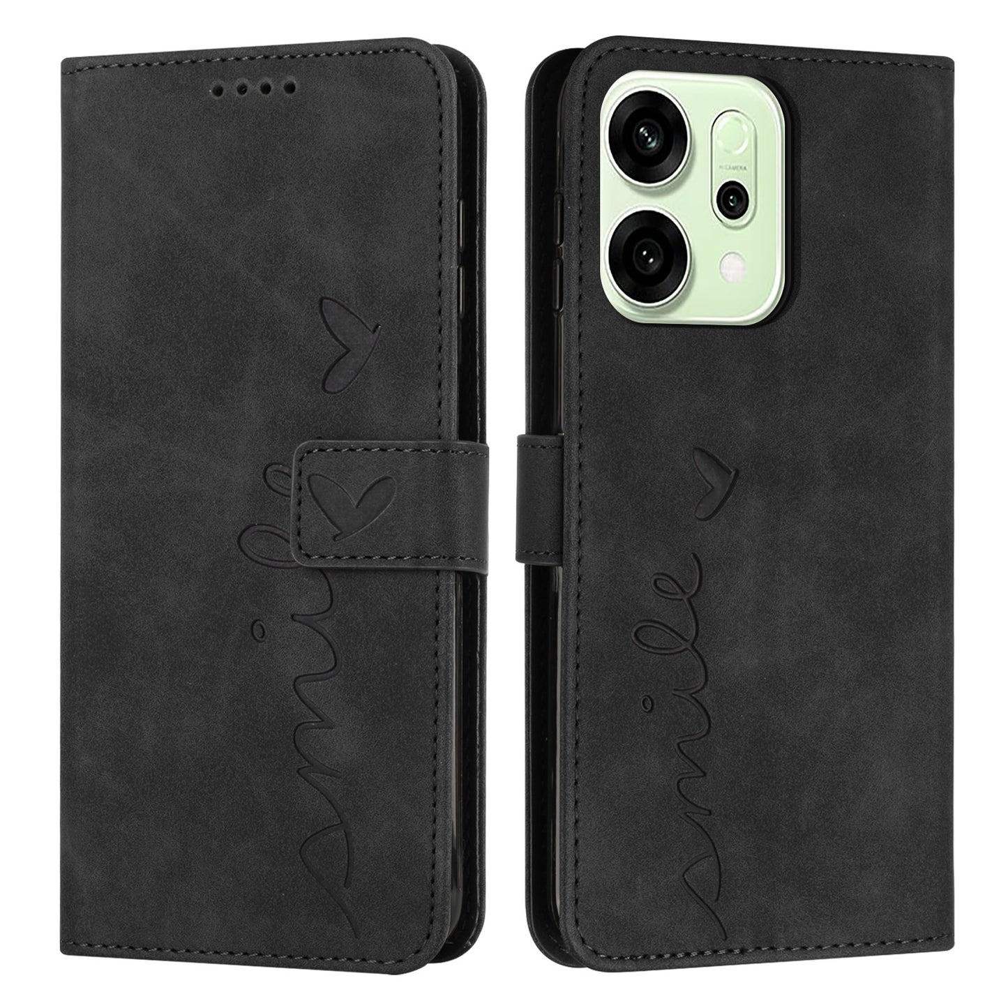For Oppo Reno14 Pro 5G (China) / Oppo Reno14 Pro 5G (Global) Stand Case PU Leather Phone Cover Imprinted Heart Pattern - Black