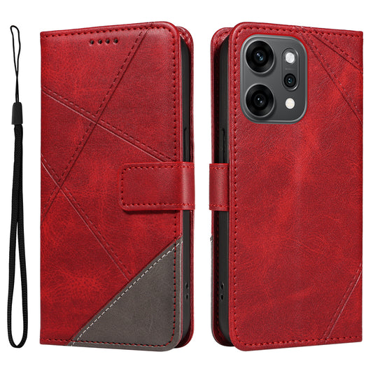 For Oppo Reno14 Pro 5G (China) / Oppo Reno14 Pro 5G (Global) Leather Case Geometric Line Design Wallet Phone Cover with Wrist Strap - Red