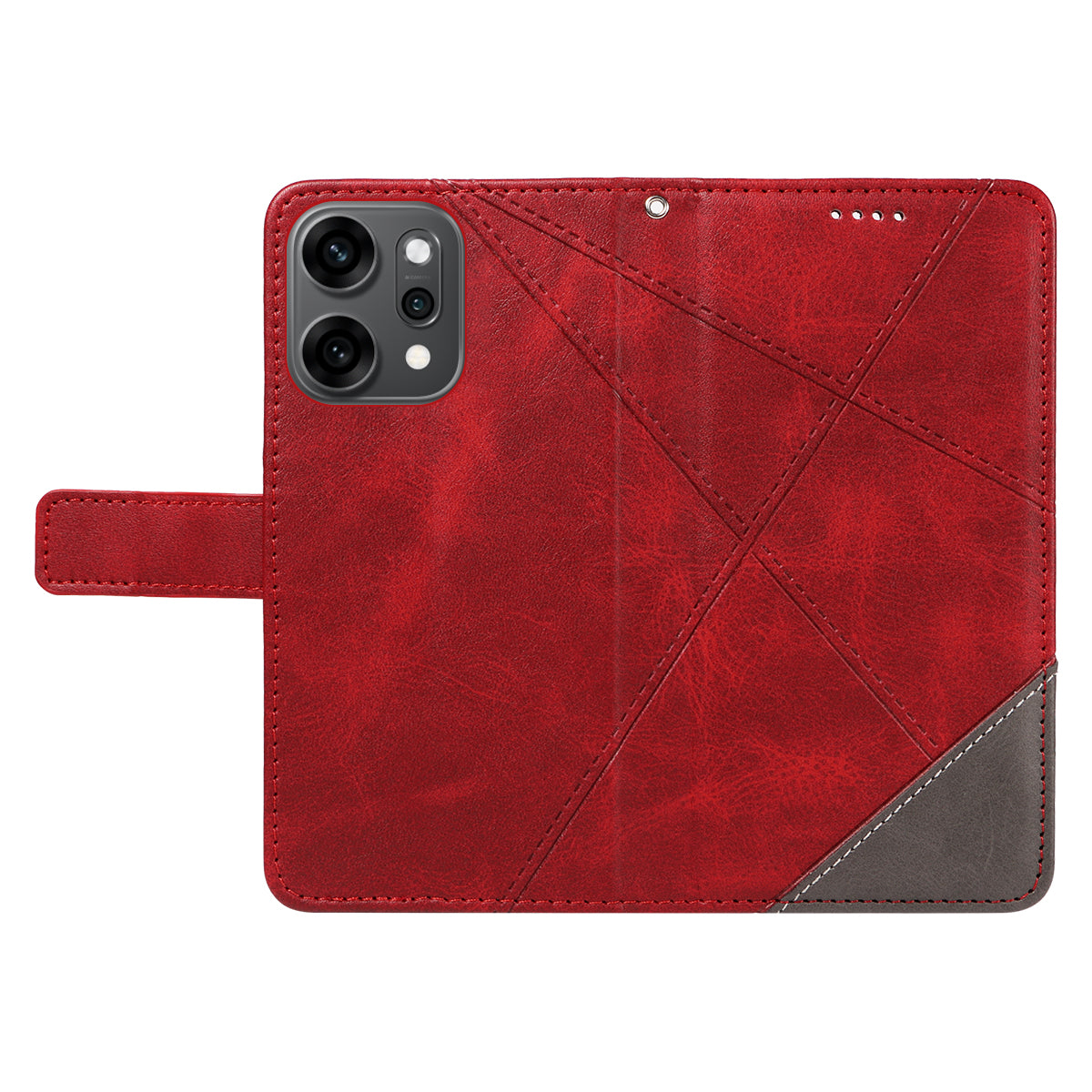 For Oppo Reno14 Pro 5G (China) / Oppo Reno14 Pro 5G (Global) Leather Case Geometric Line Design Wallet Phone Cover with Wrist Strap - Red