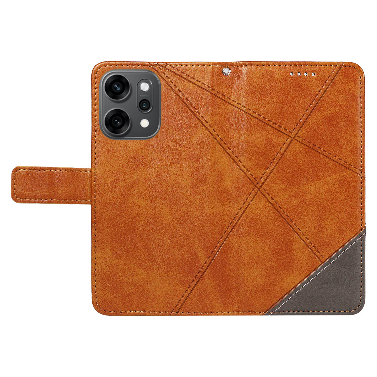 For Oppo Reno14 Pro 5G (China) / Oppo Reno14 Pro 5G (Global) Leather Case Geometric Line Design Wallet Phone Cover with Wrist Strap - Brown