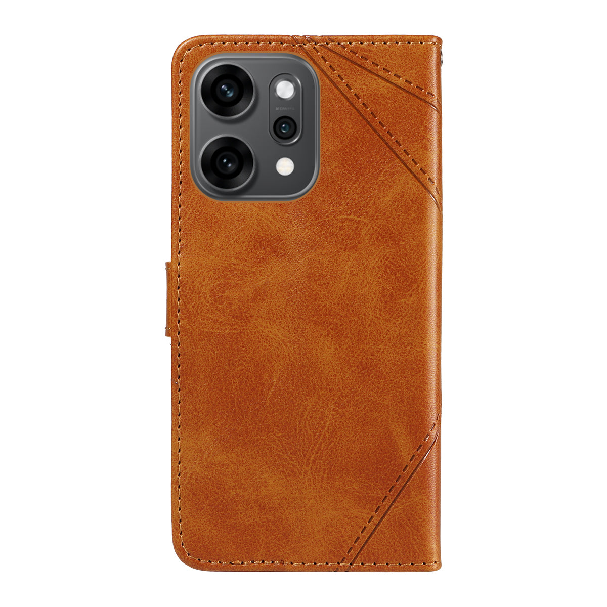 For Oppo Reno14 Pro 5G (China) / Oppo Reno14 Pro 5G (Global) Leather Case Geometric Line Design Wallet Phone Cover with Wrist Strap - Brown