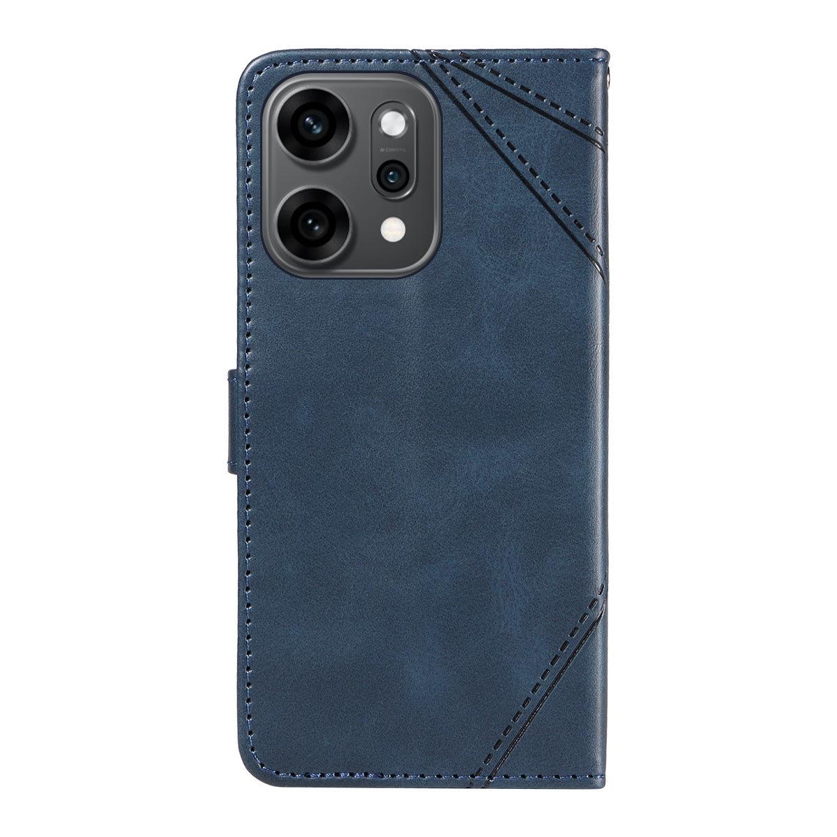 For Oppo Reno14 Pro 5G (China) / Oppo Reno14 Pro 5G (Global) Leather Case Geometric Line Design Wallet Phone Cover with Wrist Strap - Blue