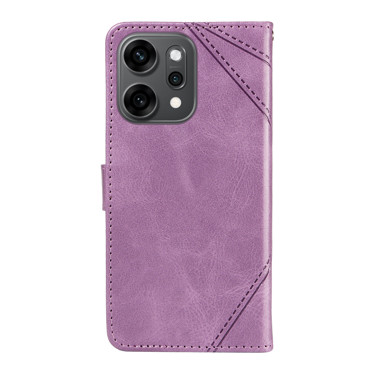 For Oppo Reno14 Pro 5G (China) / Oppo Reno14 Pro 5G (Global) Leather Case Geometric Line Design Wallet Phone Cover with Wrist Strap - Purple