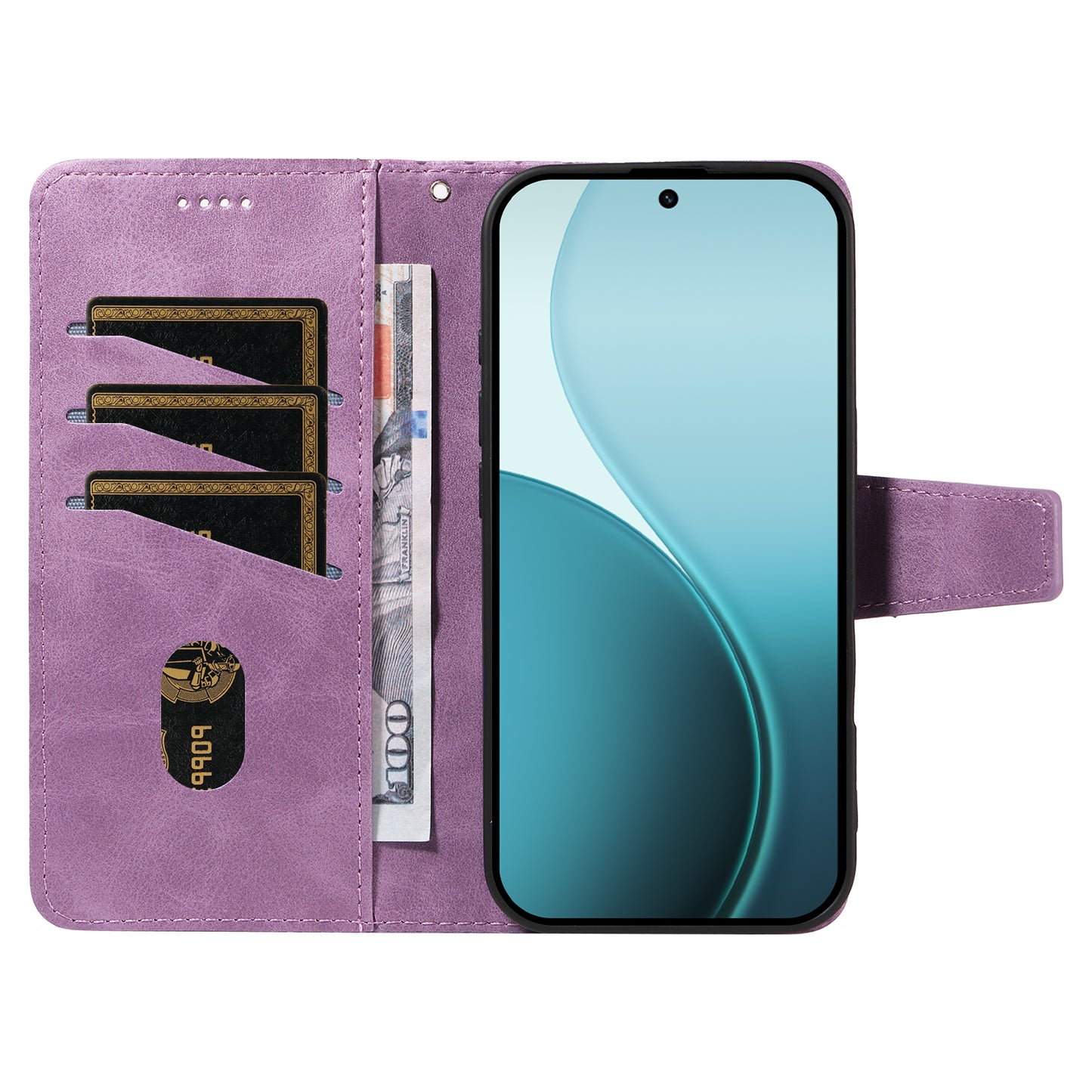 For Oppo Reno14 Pro 5G (China) / Oppo Reno14 Pro 5G (Global) Leather Case Wallet Stand Grids Imprinted Phone Cover with Strap - Light Purple