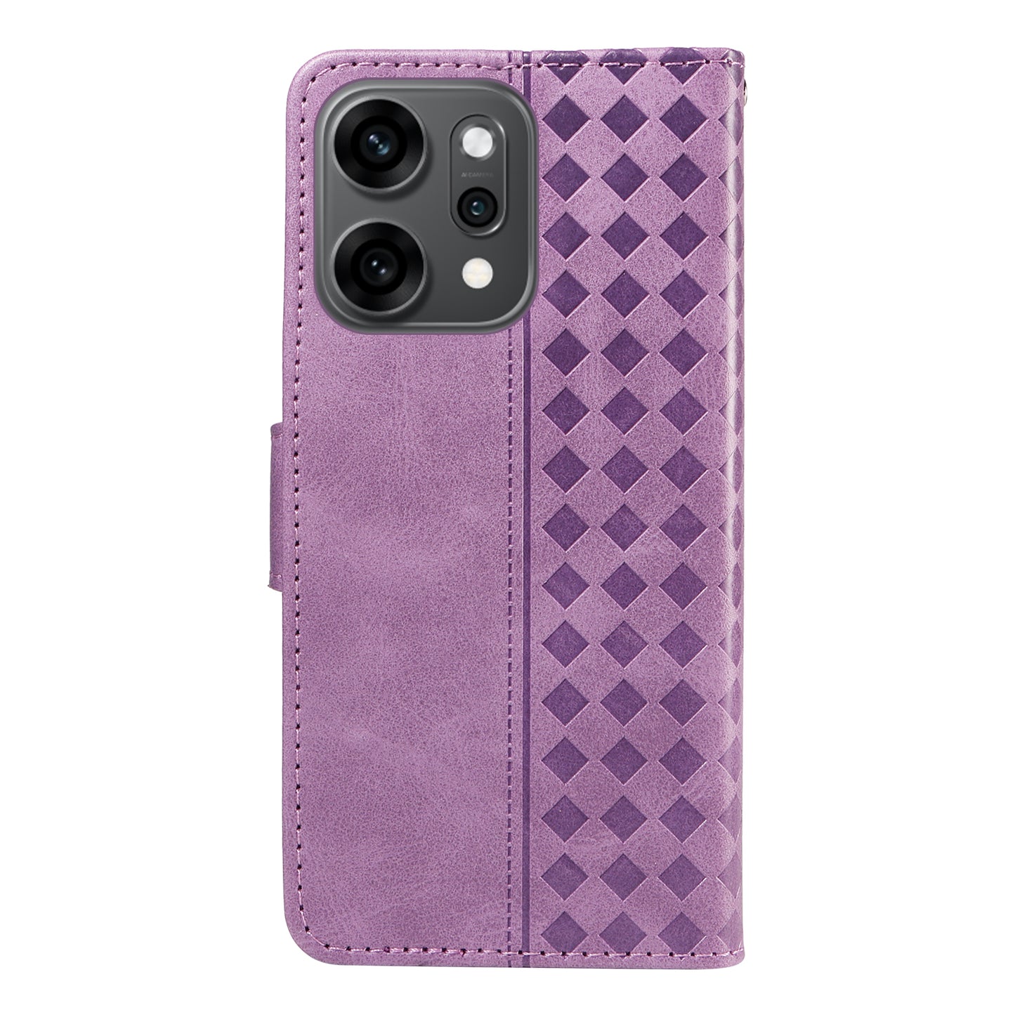 For Oppo Reno14 Pro 5G (China) / Oppo Reno14 Pro 5G (Global) Leather Case Wallet Stand Grids Imprinted Phone Cover with Strap - Light Purple