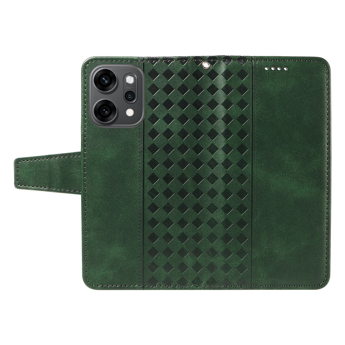 For Oppo Reno14 Pro 5G (China) / Oppo Reno14 Pro 5G (Global) Leather Case Wallet Stand Grids Imprinted Phone Cover with Strap - Green