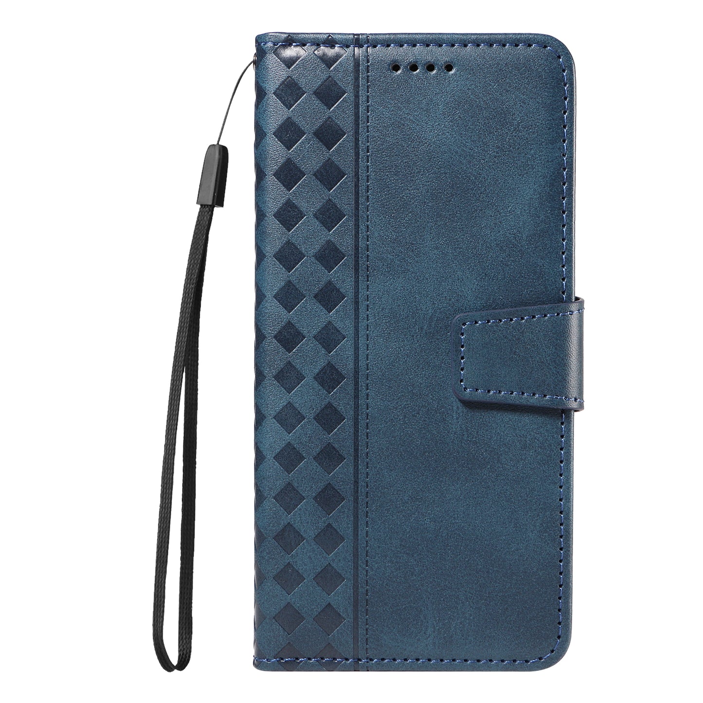For Oppo Reno14 Pro 5G (China) / Oppo Reno14 Pro 5G (Global) Leather Case Wallet Stand Grids Imprinted Phone Cover with Strap - Blue