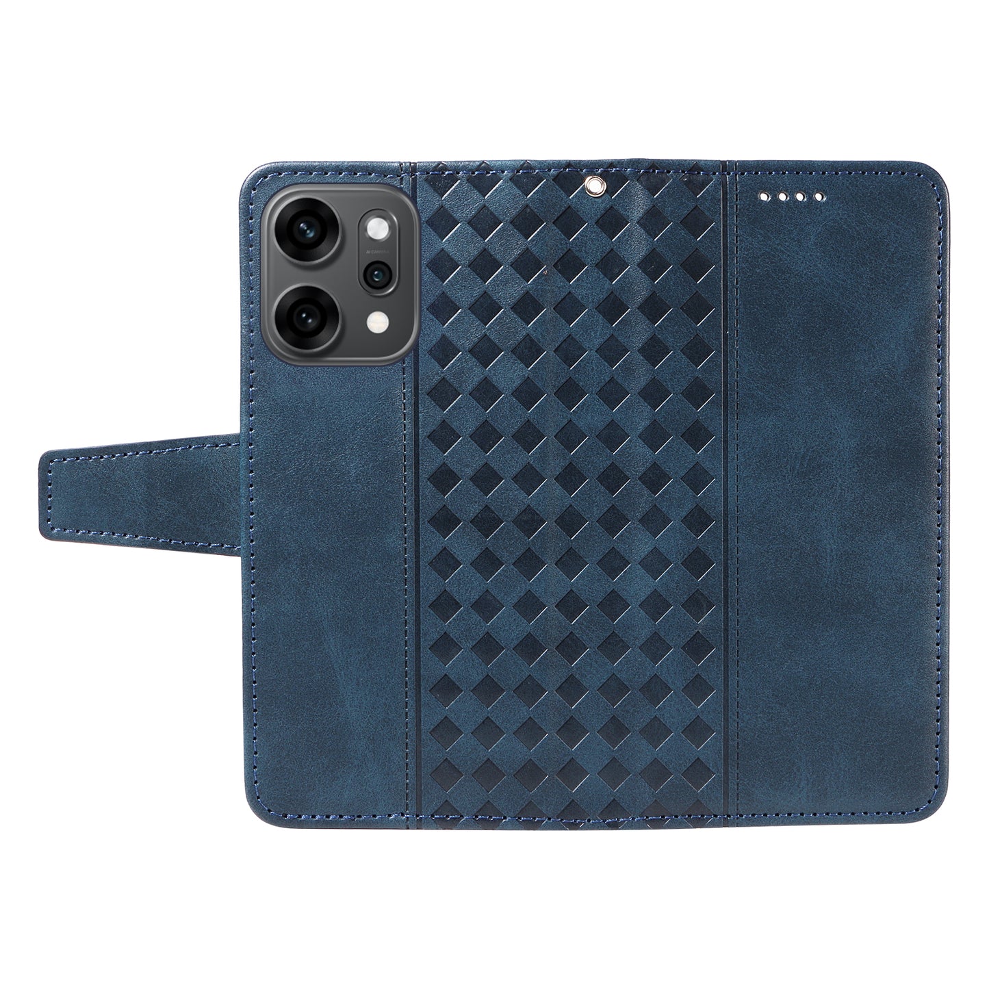For Oppo Reno14 Pro 5G (China) / Oppo Reno14 Pro 5G (Global) Leather Case Wallet Stand Grids Imprinted Phone Cover with Strap - Blue