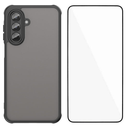 For Samsung Galaxy A17 5G Case with Screen Film WANLONFENG FD Series Skin Touch TPU PC Phone Back Cover - Black