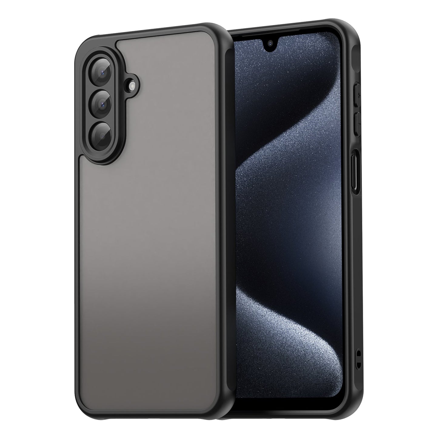 For Samsung Galaxy A17 5G Case with Screen Film WANLONFENG FD Series Skin Touch TPU PC Phone Back Cover - Black