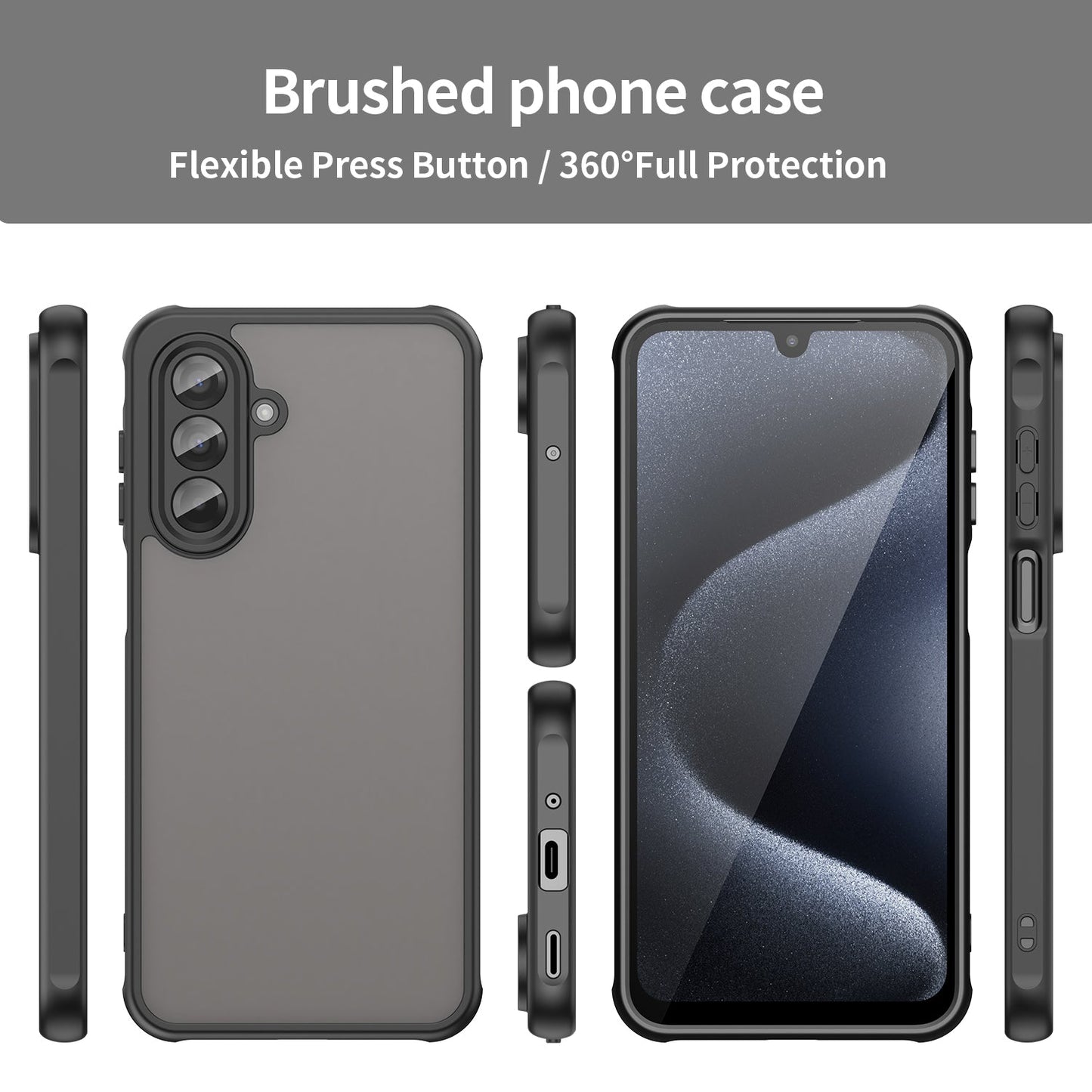 For Samsung Galaxy A17 5G Case with Screen Film WANLONFENG FD Series Skin Touch TPU PC Phone Back Cover - Black