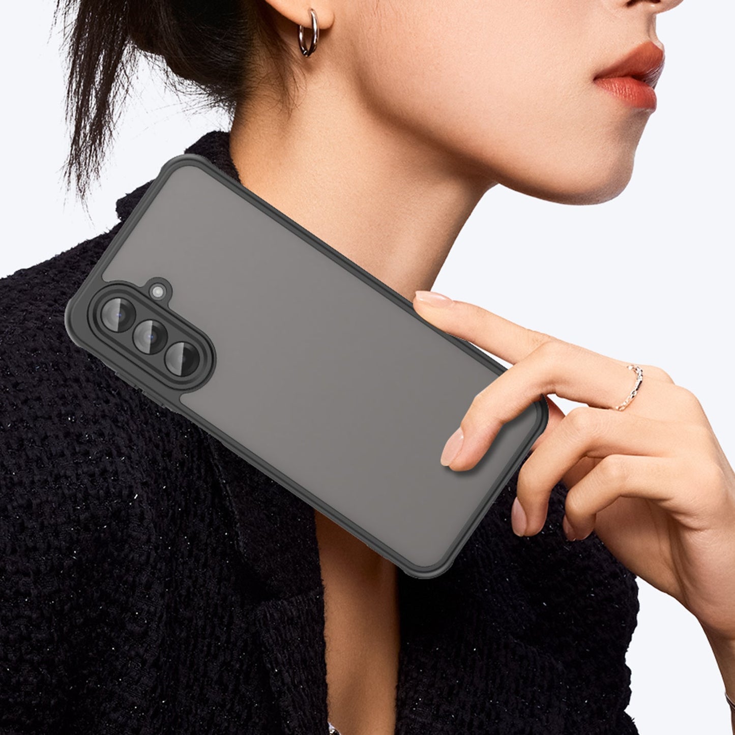 For Samsung Galaxy A17 5G Case with Screen Film WANLONFENG FD Series Skin Touch TPU PC Phone Back Cover - Black