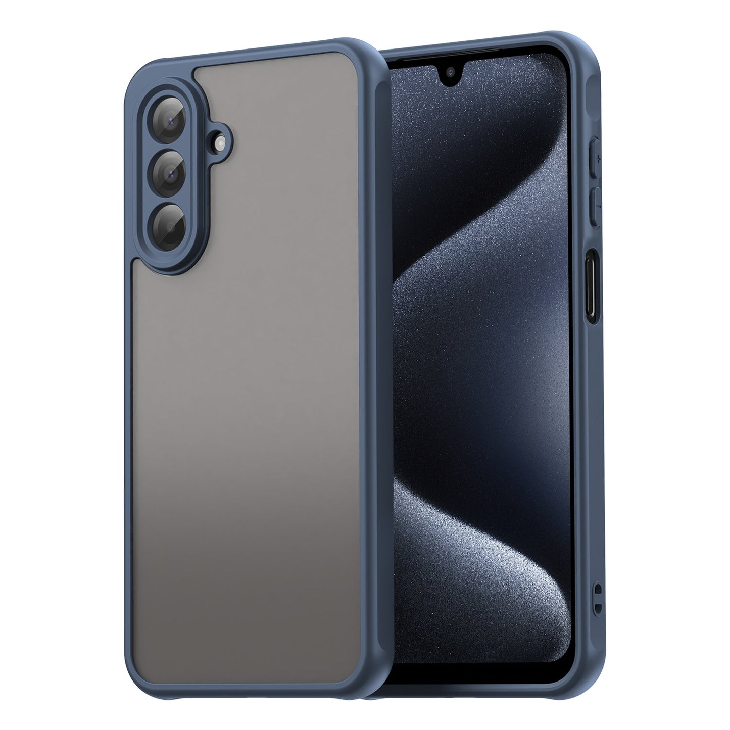 For Samsung Galaxy A17 5G Case with Screen Film WANLONFENG FD Series Skin Touch TPU PC Phone Back Cover - Blue