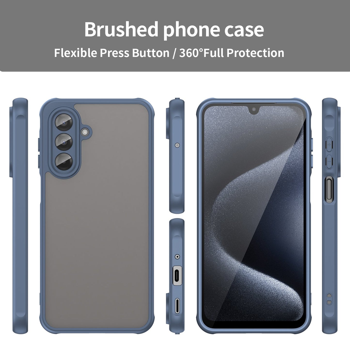For Samsung Galaxy A17 5G Case with Screen Film WANLONFENG FD Series Skin Touch TPU PC Phone Back Cover - Blue