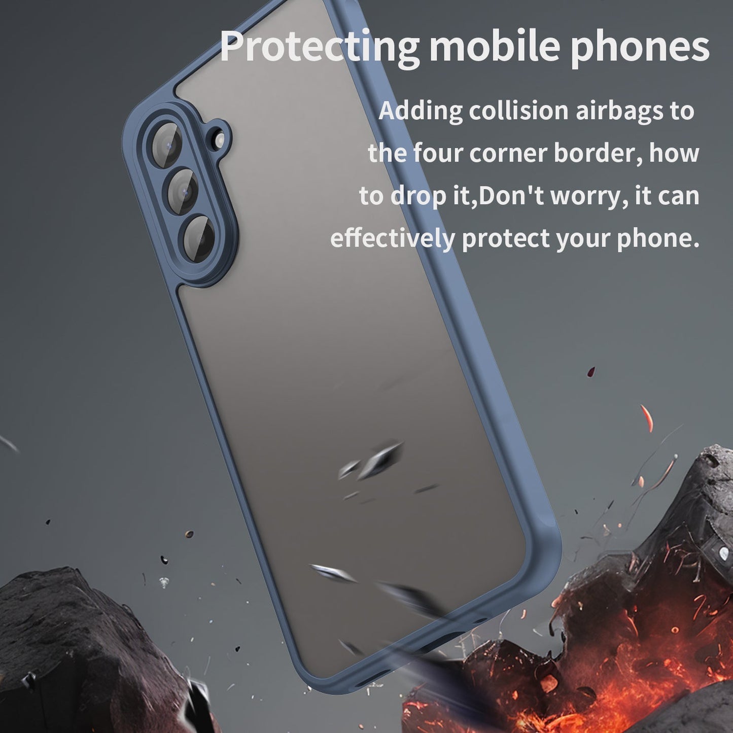 For Samsung Galaxy A17 5G Case with Screen Film WANLONFENG FD Series Skin Touch TPU PC Phone Back Cover - Blue