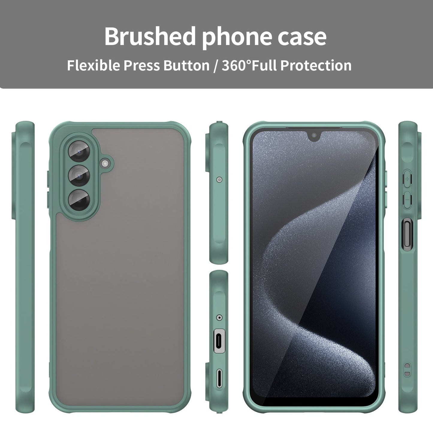 For Samsung Galaxy A17 5G Case with Screen Film WANLONFENG FD Series Skin Touch TPU PC Phone Back Cover - Green