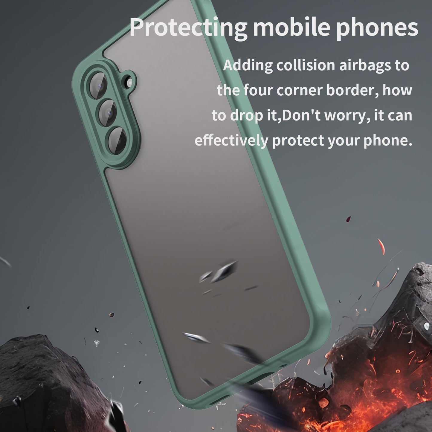 For Samsung Galaxy A17 5G Case with Screen Film WANLONFENG FD Series Skin Touch TPU PC Phone Back Cover - Green