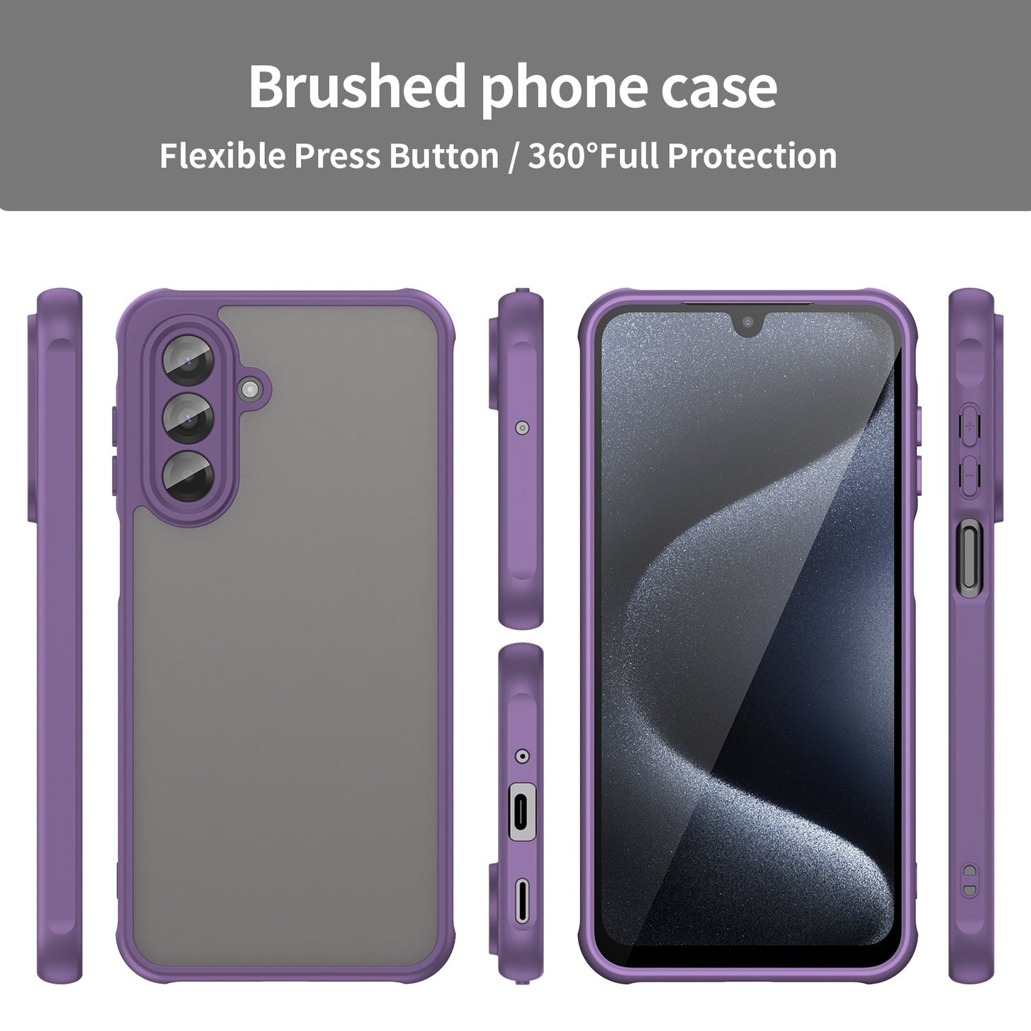 For Samsung Galaxy A17 5G Case with Screen Film WANLONFENG FD Series Skin Touch TPU PC Phone Back Cover - Purple