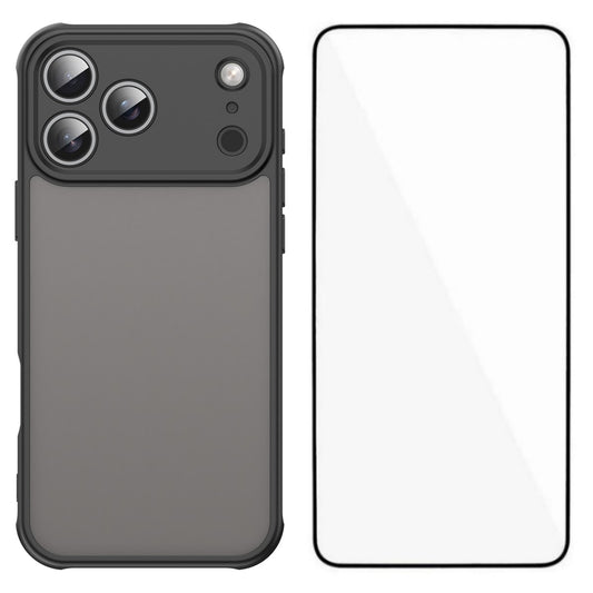 For iPhone 17 Pro Max Case with Screen Film WANLONFENG FD Series Skin Touch TPU PC Phone Back Cover - Black