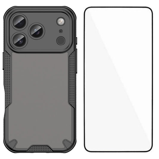 For iPhone 17 Pro Max Case WANLONFENG MFFJ Series Anti Drop TPU Phone Back Cover with Screen Film - Black