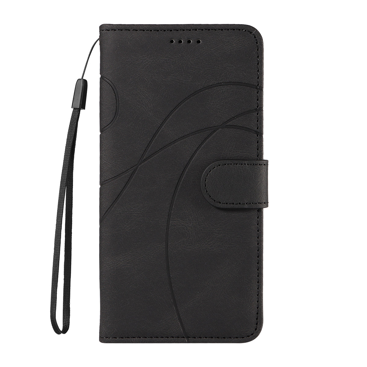 For Oppo Reno14 Pro 5G (China) / Oppo Reno14 Pro 5G (Global) Wallet Case Leather Phone Cover Stand with Curved Line Design -  Black
