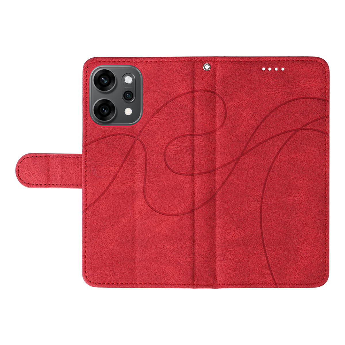 For Oppo Reno14 Pro 5G (China) / Oppo Reno14 Pro 5G (Global) Wallet Case Leather Phone Cover Stand with Curved Line Design - Red