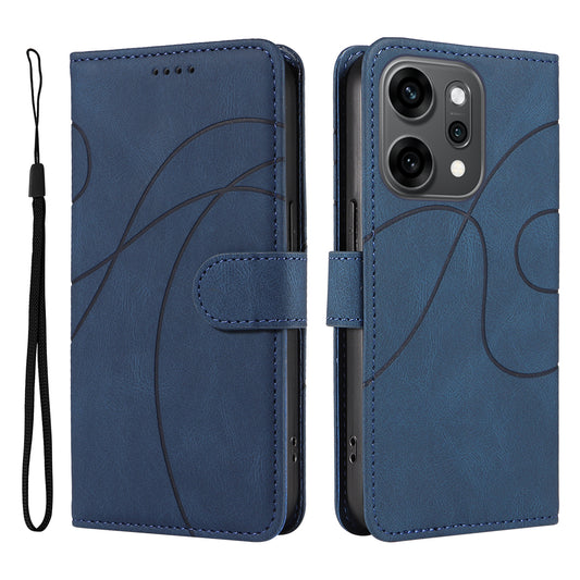 For Oppo Reno14 Pro 5G (China) / Oppo Reno14 Pro 5G (Global) Wallet Case Leather Phone Cover Stand with Curved Line Design - Blue