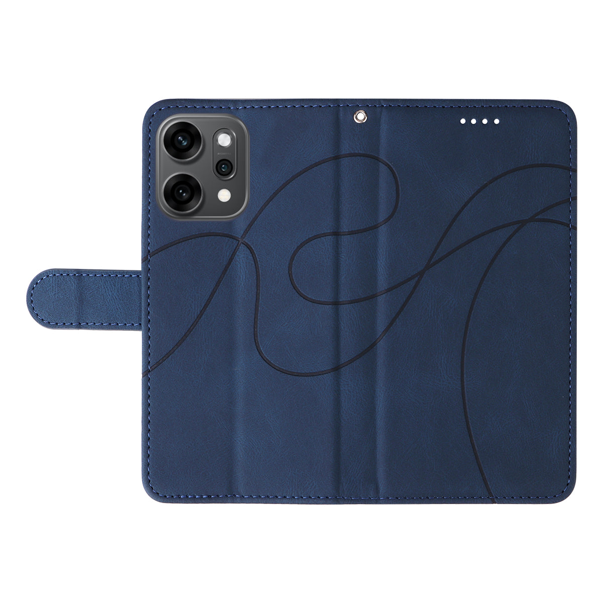 For Oppo Reno14 Pro 5G (China) / Oppo Reno14 Pro 5G (Global) Wallet Case Leather Phone Cover Stand with Curved Line Design - Blue