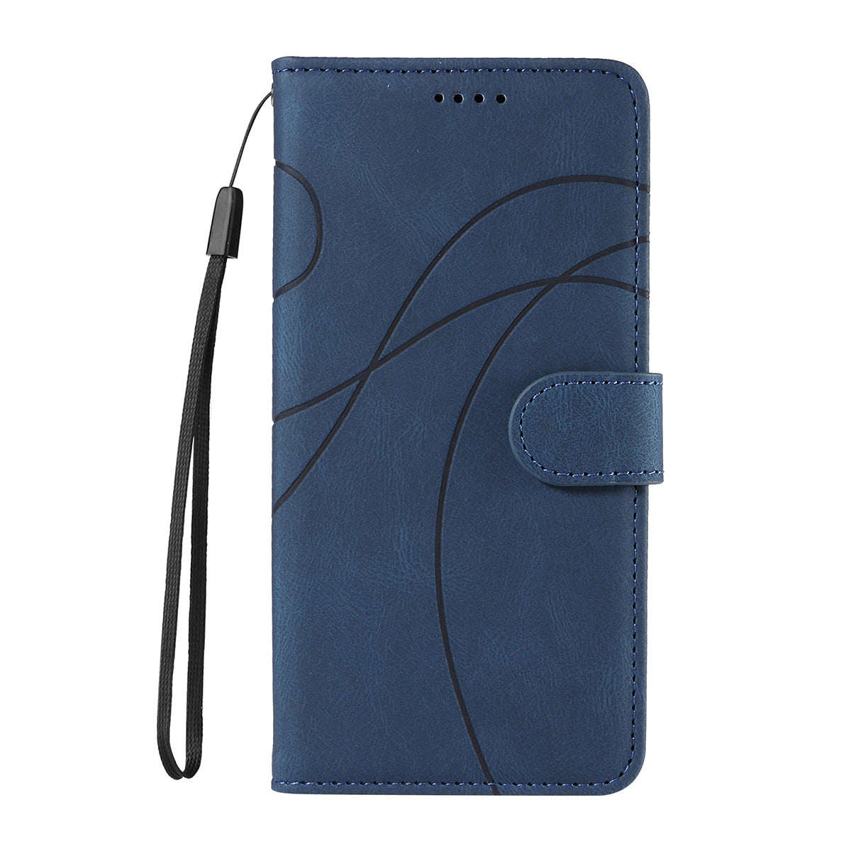 For Oppo Reno14 Pro 5G (China) / Oppo Reno14 Pro 5G (Global) Wallet Case Leather Phone Cover Stand with Curved Line Design - Blue