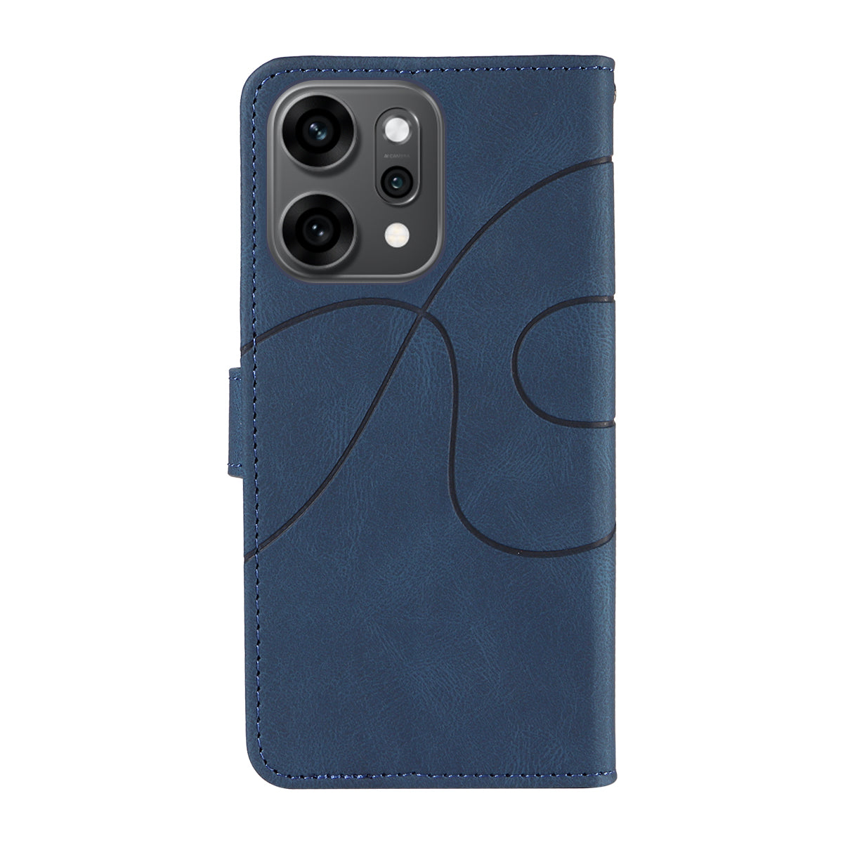 For Oppo Reno14 Pro 5G (China) / Oppo Reno14 Pro 5G (Global) Wallet Case Leather Phone Cover Stand with Curved Line Design - Blue