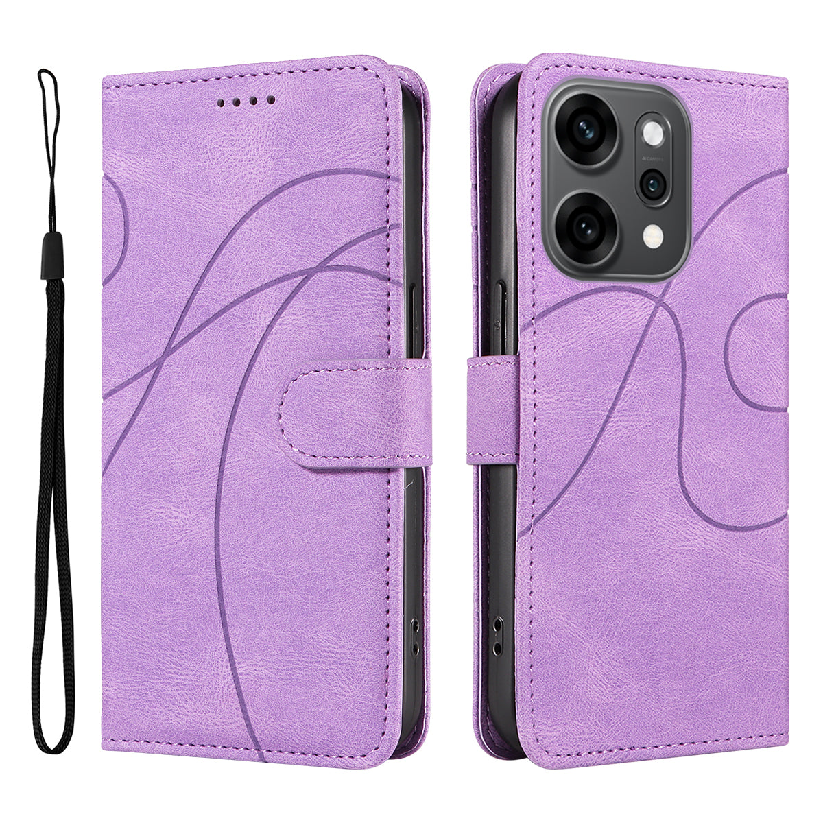 For Oppo Reno14 Pro 5G (China) / Oppo Reno14 Pro 5G (Global) Wallet Case Leather Phone Cover Stand with Curved Line Design -  Light Purple