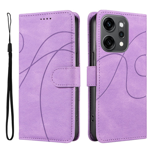 For Oppo Reno14 Pro 5G (China) / Oppo Reno14 Pro 5G (Global) Wallet Case Leather Phone Cover Stand with Curved Line Design -  Light Purple