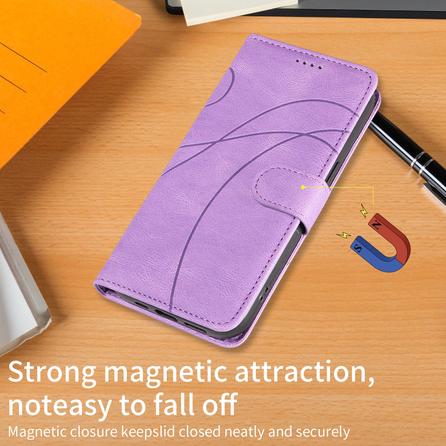 For Oppo Reno14 Pro 5G (China) / Oppo Reno14 Pro 5G (Global) Wallet Case Leather Phone Cover Stand with Curved Line Design -  Light Purple