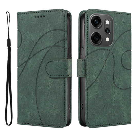 For Oppo Reno14 Pro 5G (China) / Oppo Reno14 Pro 5G (Global) Wallet Case Leather Phone Cover Stand with Curved Line Design - Green