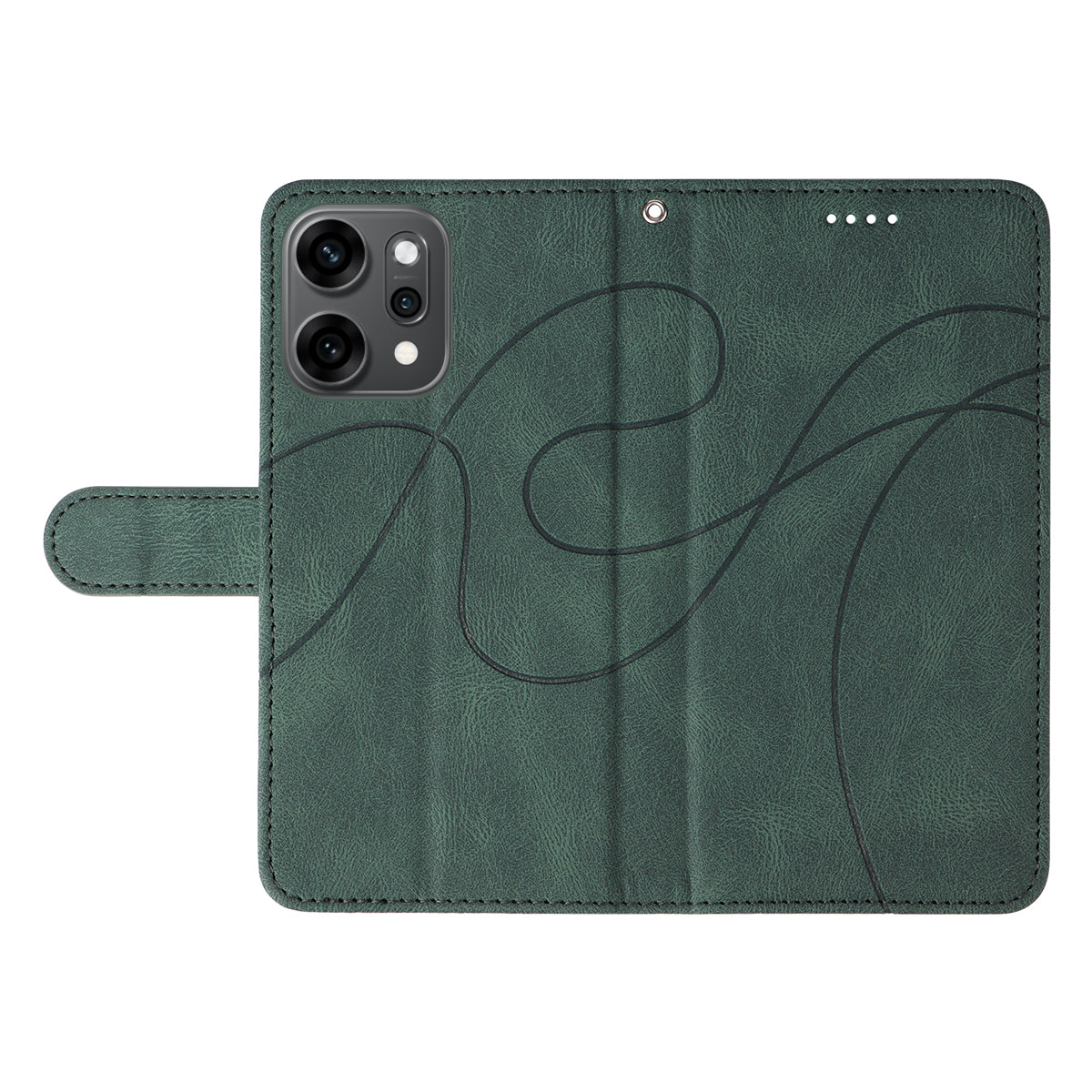 For Oppo Reno14 Pro 5G (China) / Oppo Reno14 Pro 5G (Global) Wallet Case Leather Phone Cover Stand with Curved Line Design - Green