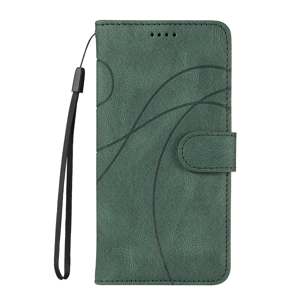 For Oppo Reno14 Pro 5G (China) / Oppo Reno14 Pro 5G (Global) Wallet Case Leather Phone Cover Stand with Curved Line Design - Green