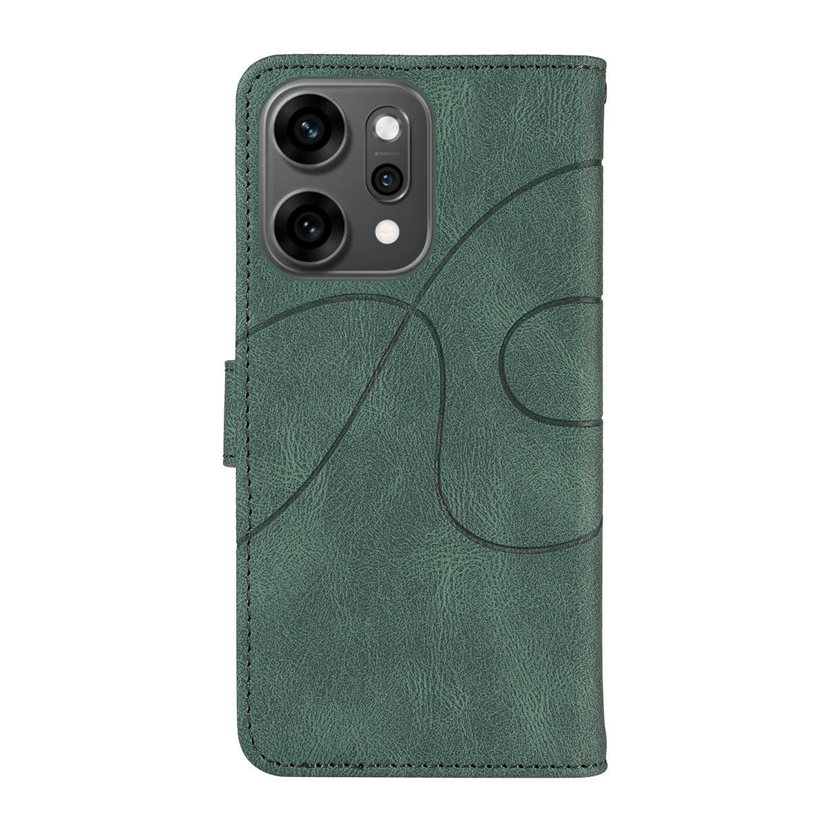 For Oppo Reno14 Pro 5G (China) / Oppo Reno14 Pro 5G (Global) Wallet Case Leather Phone Cover Stand with Curved Line Design - Green