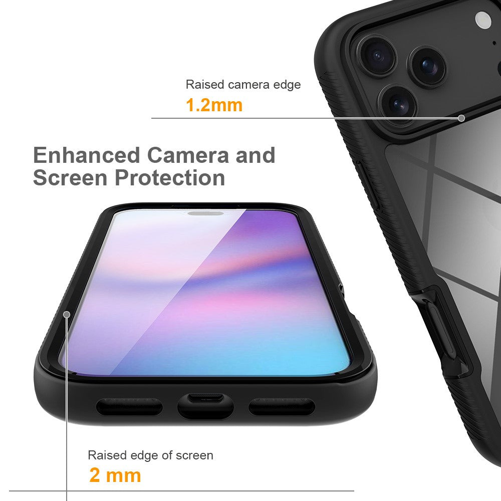 Clear Case for iPhone 17 Pro Max PC + TPU Phone Back Cover with PET Screen Film - Black