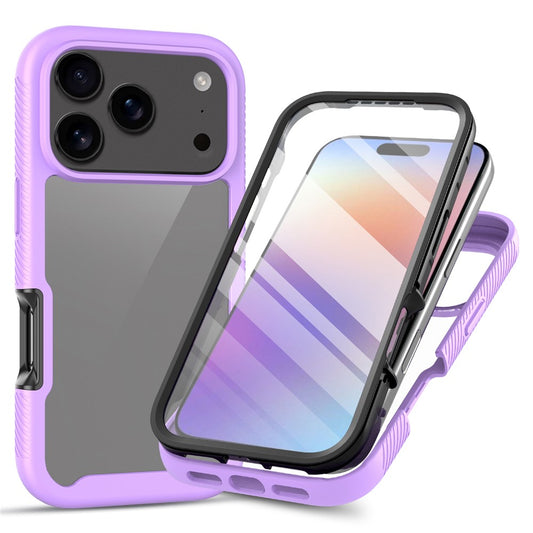 Clear Case for iPhone 17 Pro Max PC + TPU Phone Back Cover with PET Screen Film - Purple