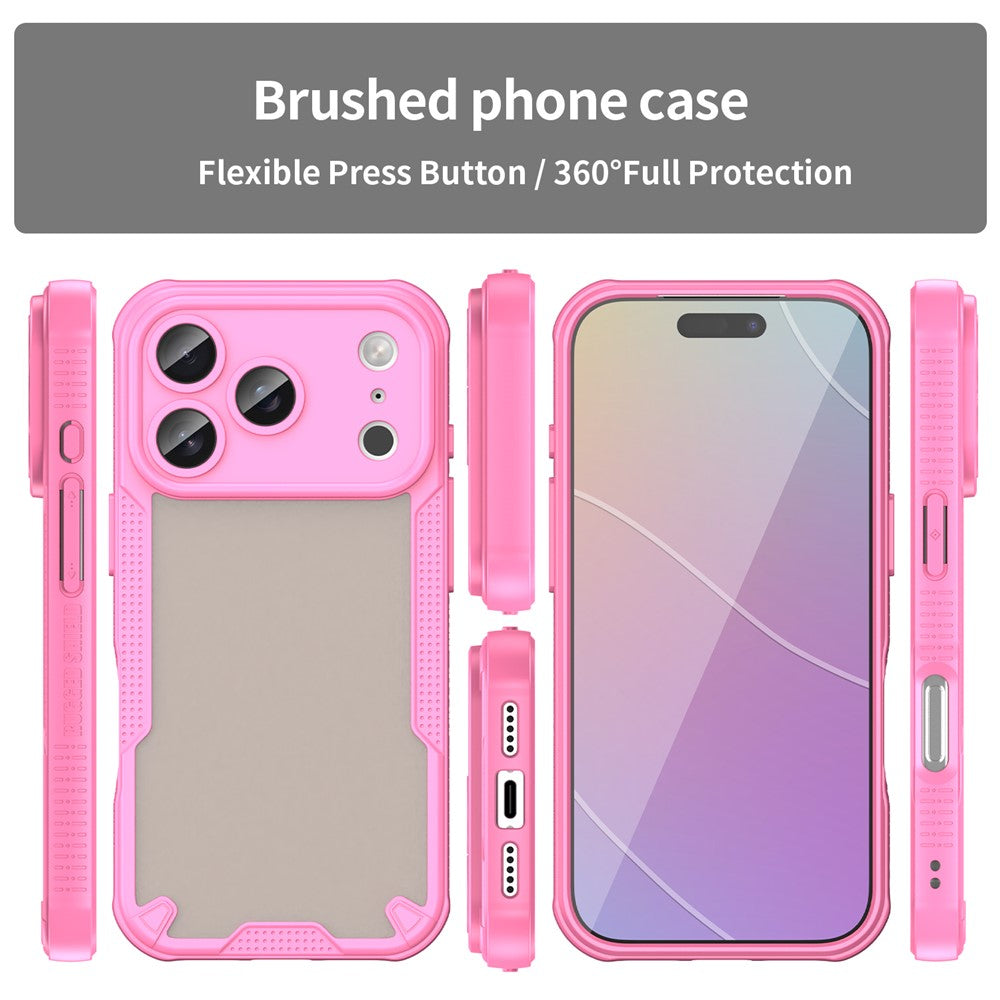 For iPhone 17 Pro Max Case PC + TPU Semi-Transparent Frosted Finish Protective Phone Cover - Pink