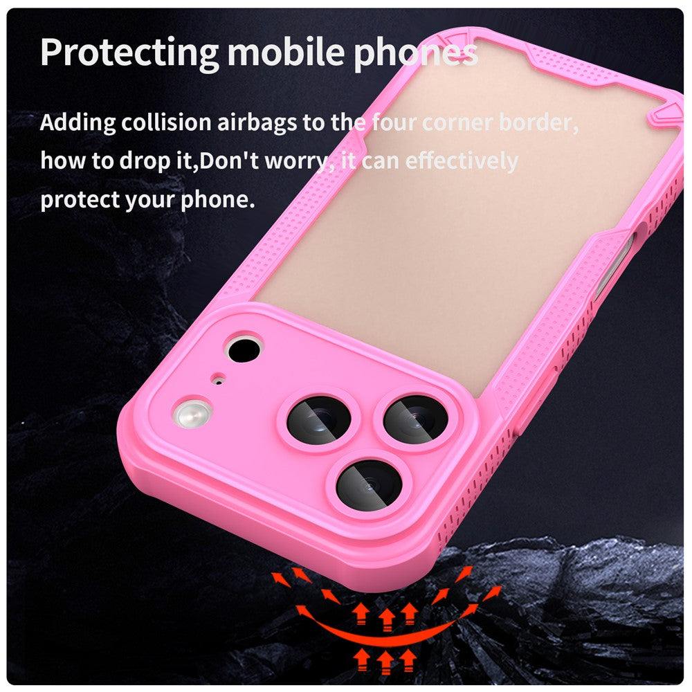 For iPhone 17 Pro Max Case PC + TPU Semi-Transparent Frosted Finish Protective Phone Cover - Pink