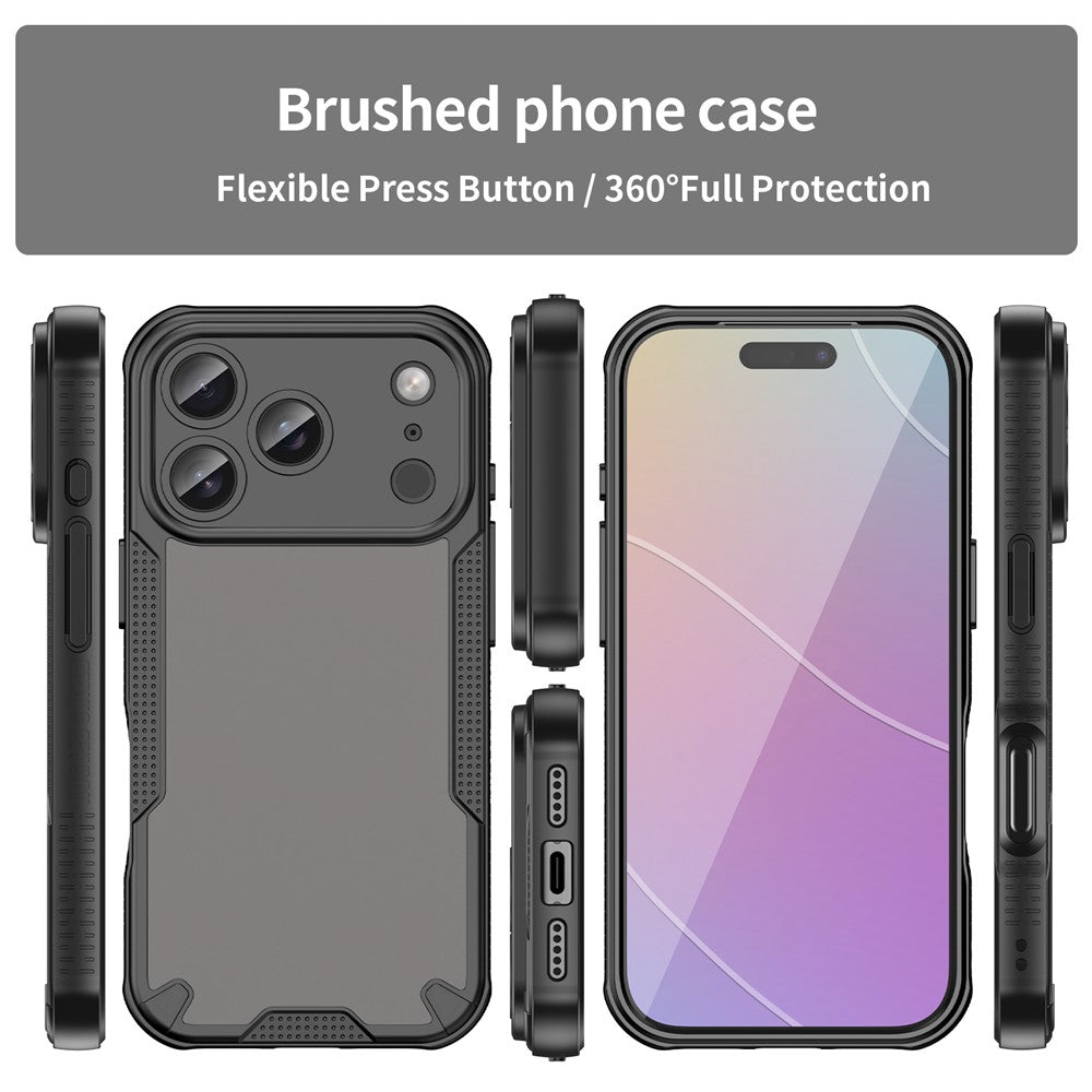 For iPhone 17 Pro Max Case PC + TPU Semi-Transparent Frosted Finish Protective Phone Cover - Black