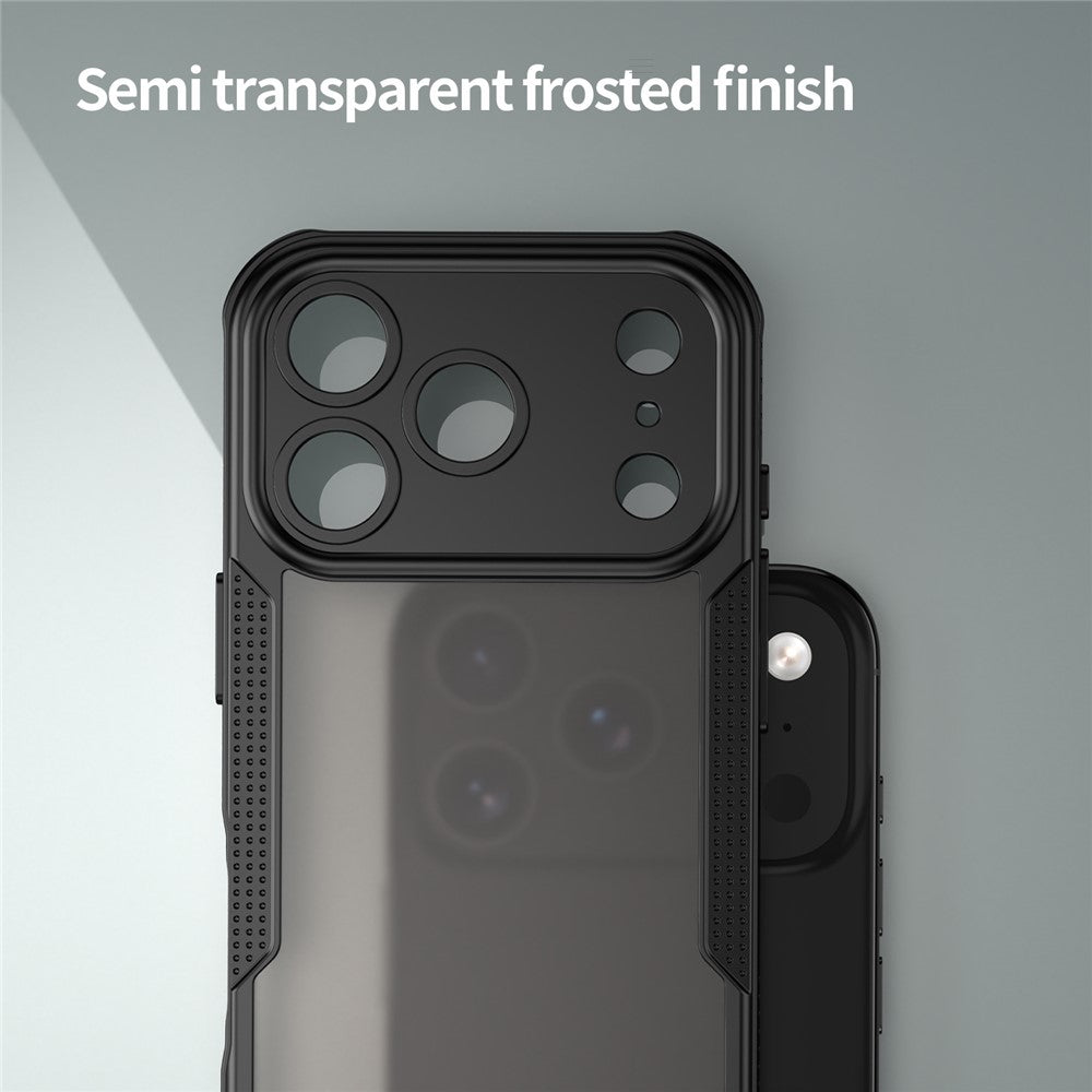 For iPhone 17 Pro Max Case PC + TPU Semi-Transparent Frosted Finish Protective Phone Cover - Black