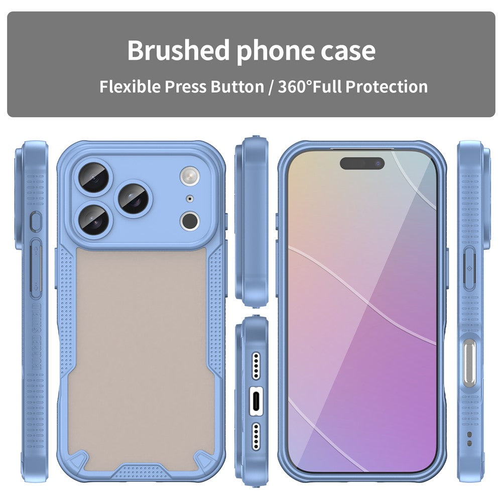 For iPhone 17 Pro Max Case PC + TPU Semi-Transparent Frosted Finish Protective Phone Cover - Blue